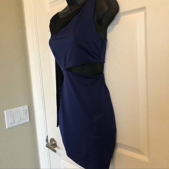 Bebe Addiction Dress Size XS asymmetrical mesh long sleeve - Picture 3 of 5